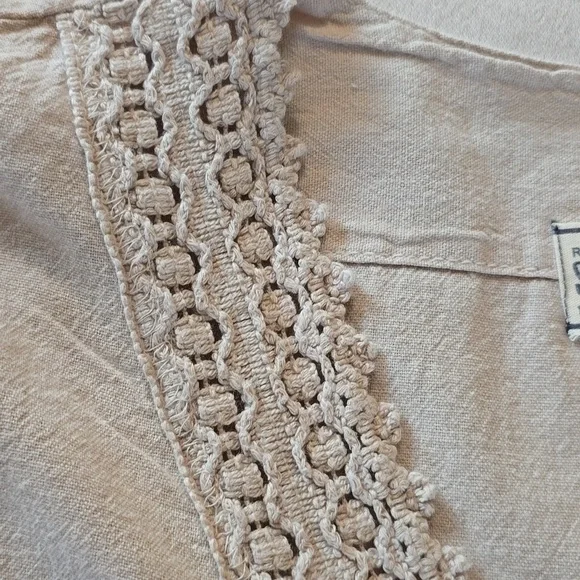 Seaspice Beige Lace Trim Tunic Dress 100% Peruvian Cotton Size M Boho Beach - Picture 5 of 6